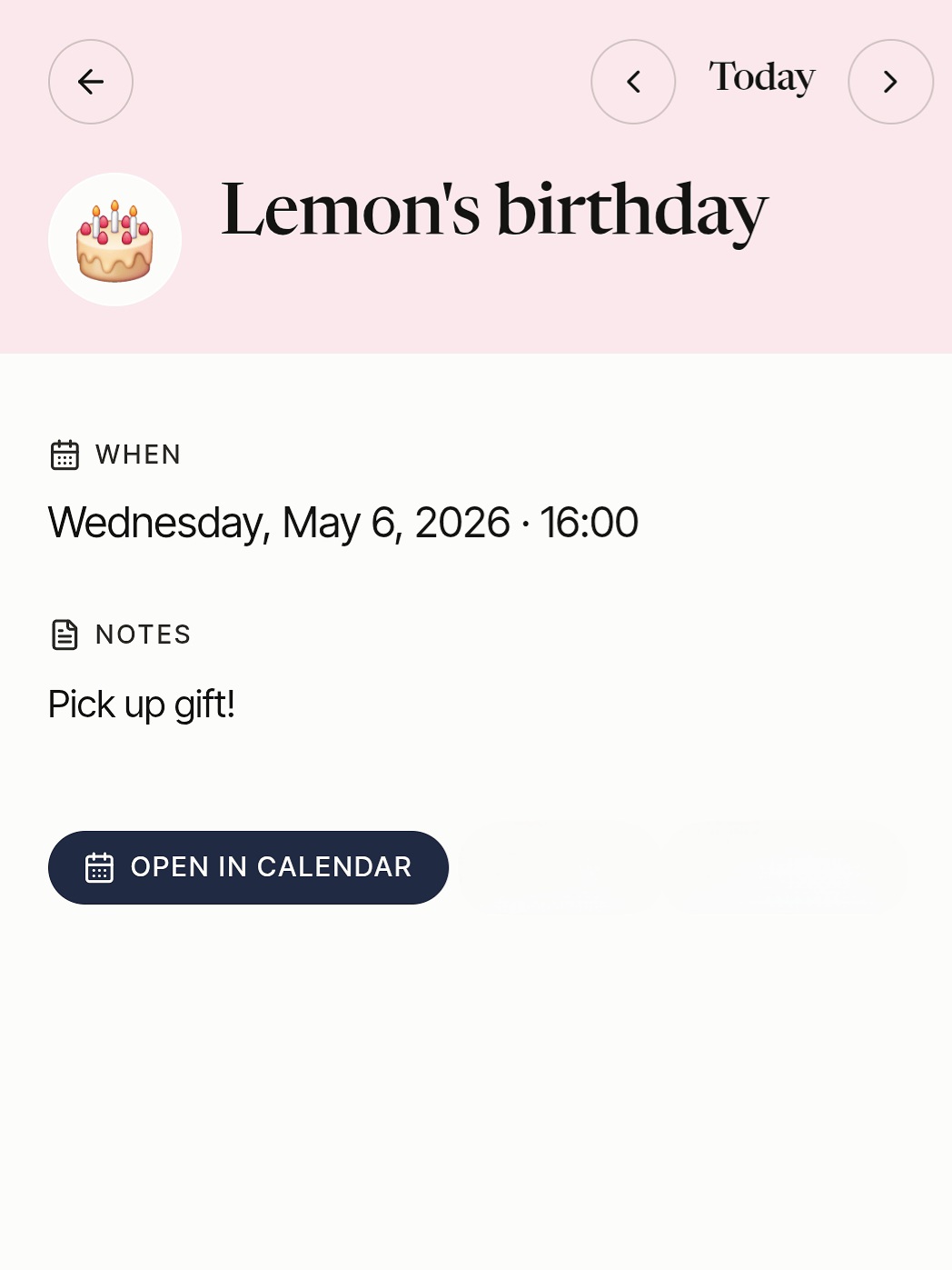 FamFeel dashboard preview Calendar